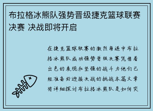 布拉格冰熊队强势晋级捷克篮球联赛决赛 决战即将开启