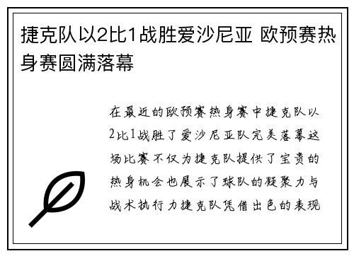 捷克队以2比1战胜爱沙尼亚 欧预赛热身赛圆满落幕